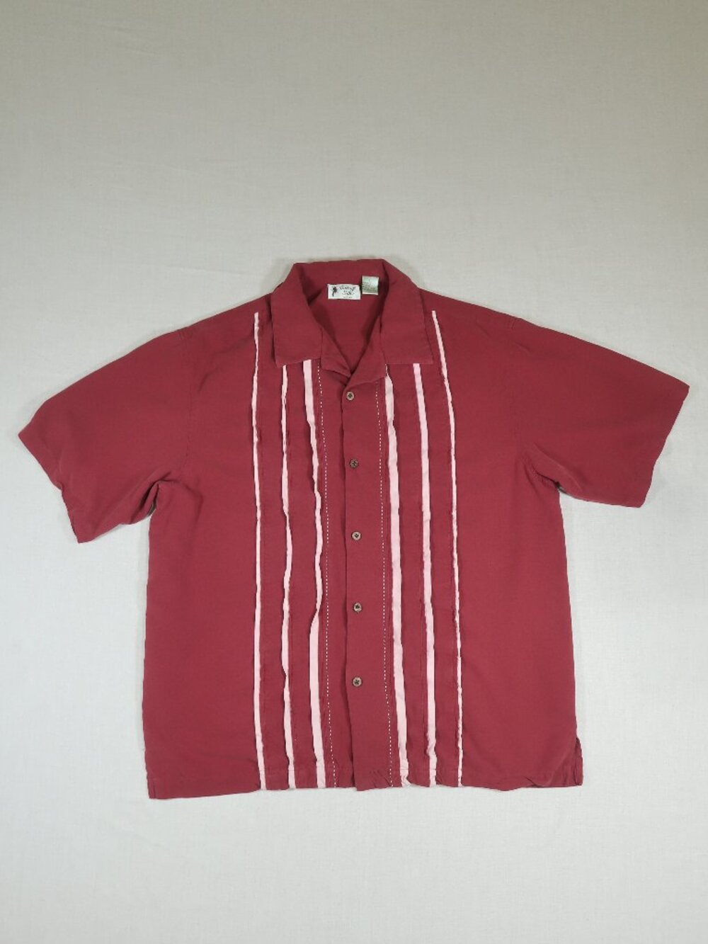 Vintage Silk Circa 1969 Men’s XL Red Pink Stripe Bowling Shirt